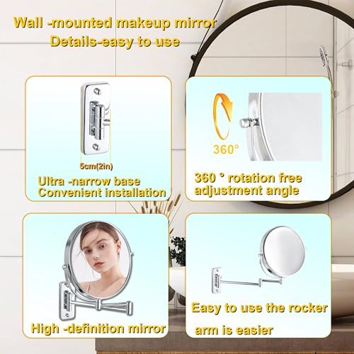 Wall Mounted Makeup Mirror with 1X10X Magnification and 360 Swivel
