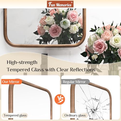24x36 Wood Grain Frame Wall Mirror for Bathroom Living Room