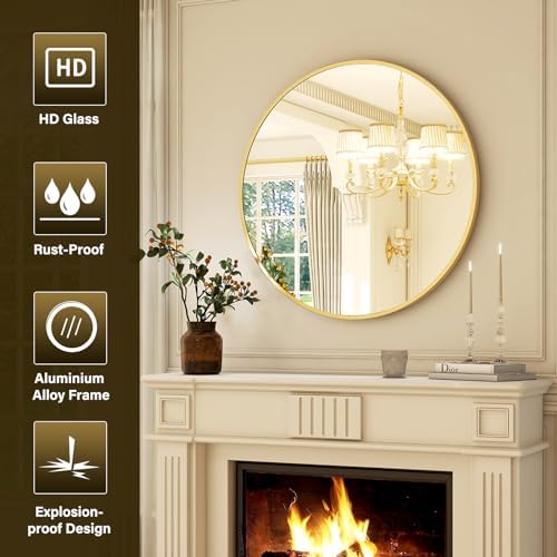 20 Inch Round Matte Gold Mirror - Modern Wall Decor