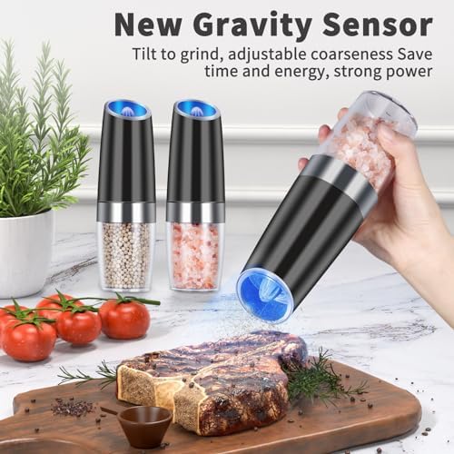 EasyCom Gravity Electric Salt and Pepper Grinder Set 2 Pack Black 1