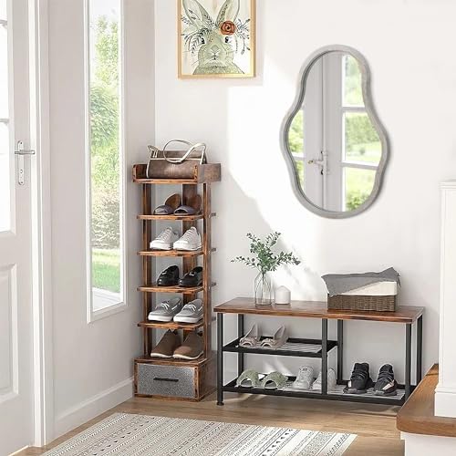 Lzuso Irregular Wavy Wall Mirror with Gray Wooden Frame 1