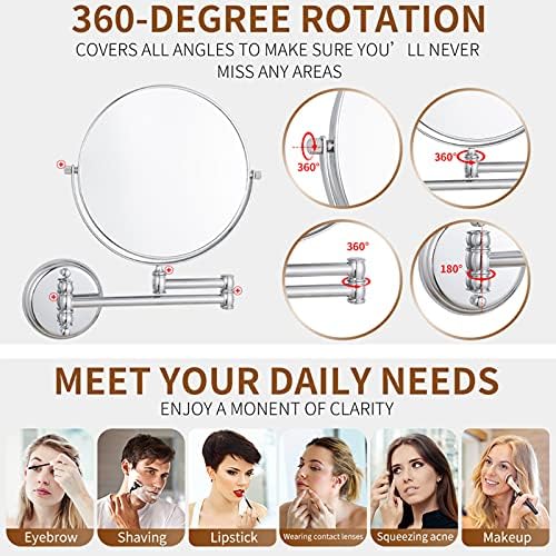 KEYQEEN Wall Mounted Double Sided Mirror with 10X Magnification