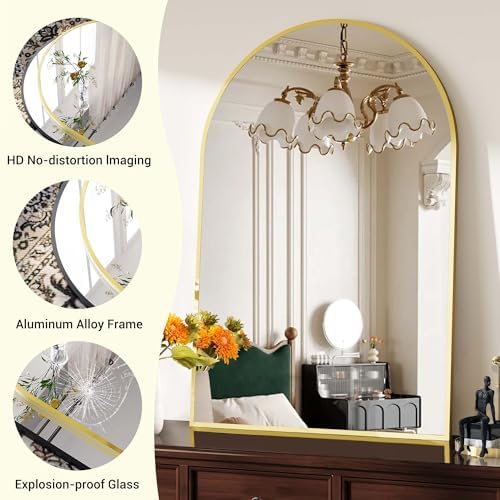 30x40 Arched Bathroom Mirror with Gold Frame