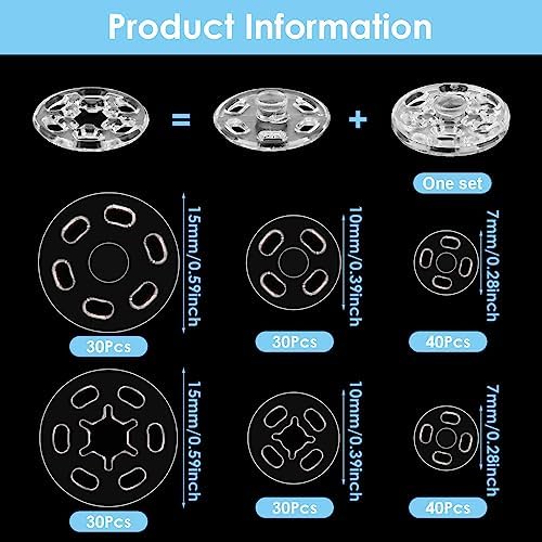 100 Sets Clear Sew-on Snap Buttons for Sewing and DIY