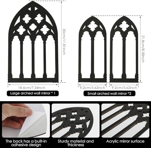 3Pcs Gothic Arched Mirrors Wall Decor Set