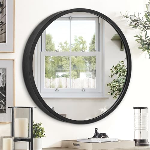 JJUUYOU Round Wall Mirror - Black Circular Bathroom Vanity Mirror
