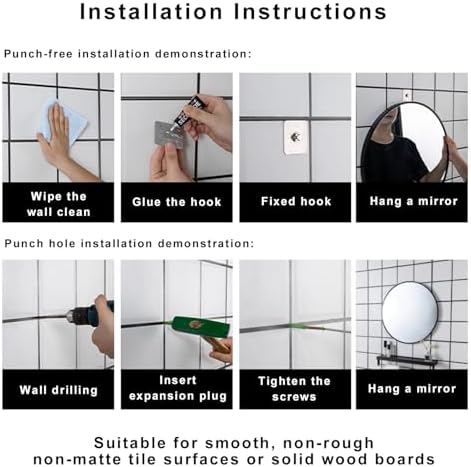 ZPRYZHD Shatterproof Round Bathroom Mirror with Metal Frame 40cm158in Black