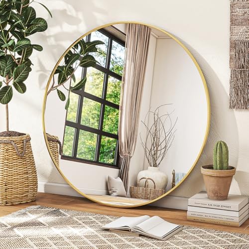 VETROVUE 20 Inch Gold Round Mirror with Metal Frame