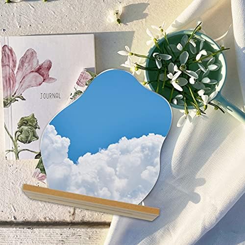 Irregular Wavy Acrylic Mirror with Wooden Stand Cloud Shape White