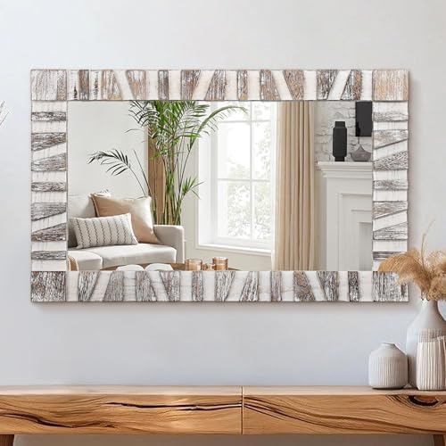 Rustic Wooden Frame Mirror 26x18 for Bathroom Bedroom Living Room