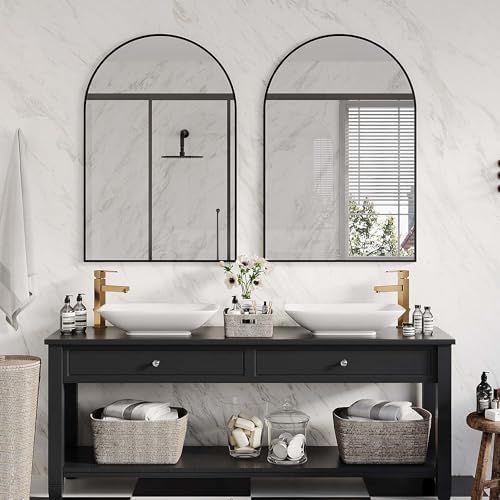 IDEALHOUSE Arched Wall Mirror 30x40 Black Metal Frame Vanity Mirror