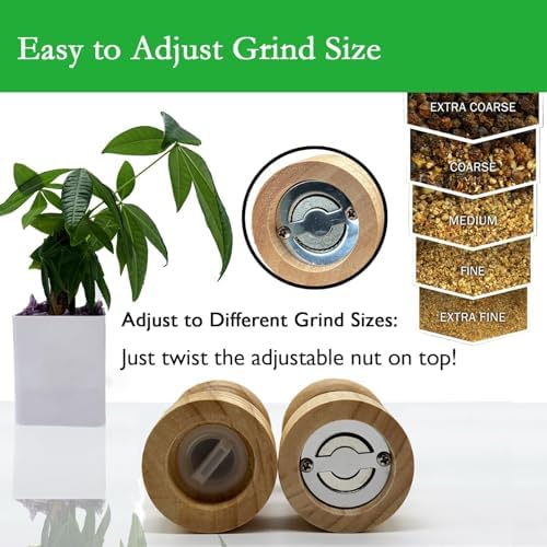 BigdataBetterLife Salt Pepper Grinder Set - Bamboo Stainless Steel