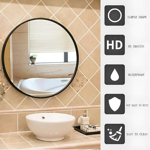 TZUFA 70 cm Round Bathroom Mirror with Gold Metal Frame