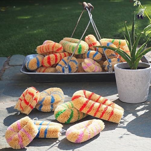 Slim Tawashi Brush Set of 2 Red Stripes Natural Coconut Fiber