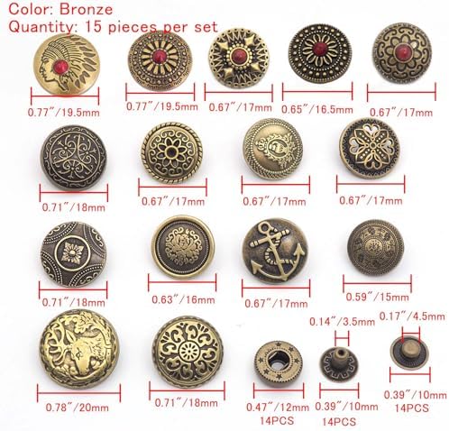 Youmeizer Antique Fasteners Snap Buttons Set Bronze