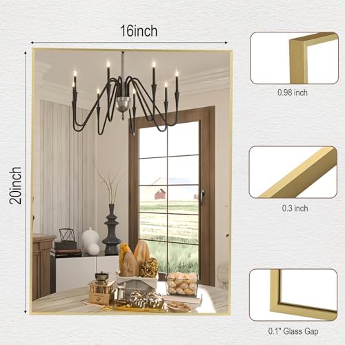 FARMER Gold 16x20 Inch Bathroom Mirror with Frame