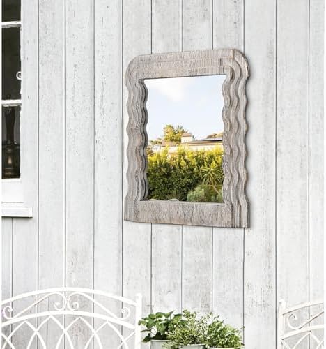 Lzuso Irregular Wood Mirror with Wave Frame