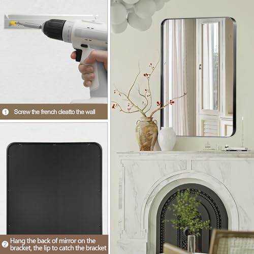 40x30 Inch Brushed Black Bathroom Mirror with Round Corners