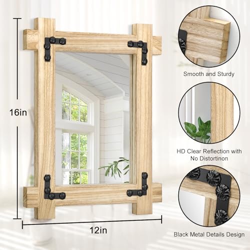 Lzuso Wood Framed Wall Mirror 16x12 Inch Farmhouse Style