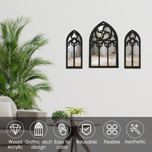 GLMFAN Gothic Arched Wall Mirror Set 3Pcs