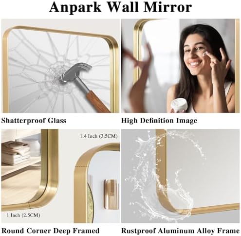 Anpark 30x40 Wall Mirror with Gold Metal Frame