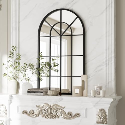 Dewfig Arched Wall Mirror 24x42 Black Iron Frame