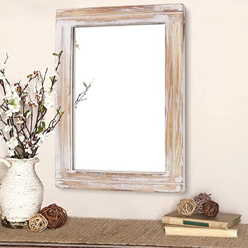 Rustic Small Wall Mirror with Whitewashed Wood Frame