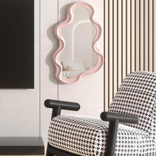 Irregular Wall Mirror with Hook Pink 16x102in Modern Decor