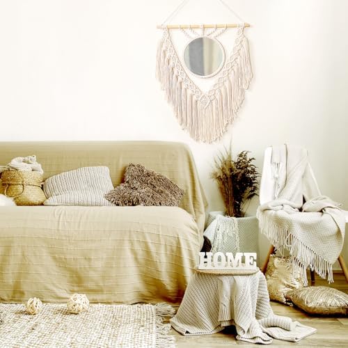 Boho Round Wall Mirror with Macrame Hanging 1