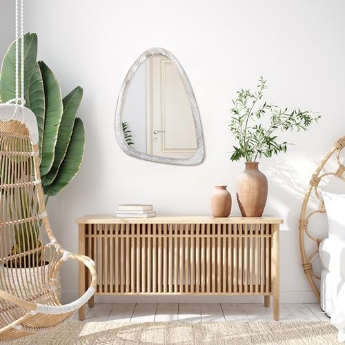Asymmetrical Wood Oval Mirror for Wall Decor