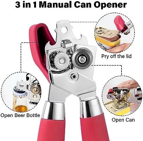 TJ POP Manual Can Opener with Bottle Opener Red