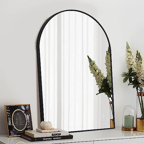 Arched Wall Mirror with Black Metal Frame 20x30 Inches