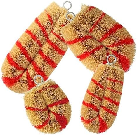 Slim Tawashi Brush Set of 2 Red Stripes Natural Coconut Fiber