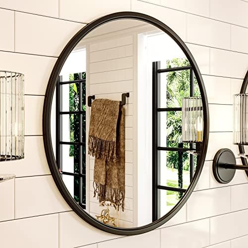 Growsun 157 Inch Black Round Wall Mirror