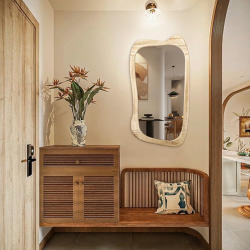 AAZZKANG Asymmetrical Wall Mirror 28x16 Rustic Design