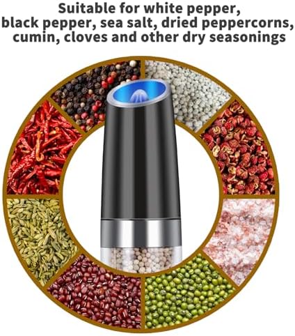 EasyCom Gravity Electric Salt and Pepper Grinder Set 2 Pack Black 1