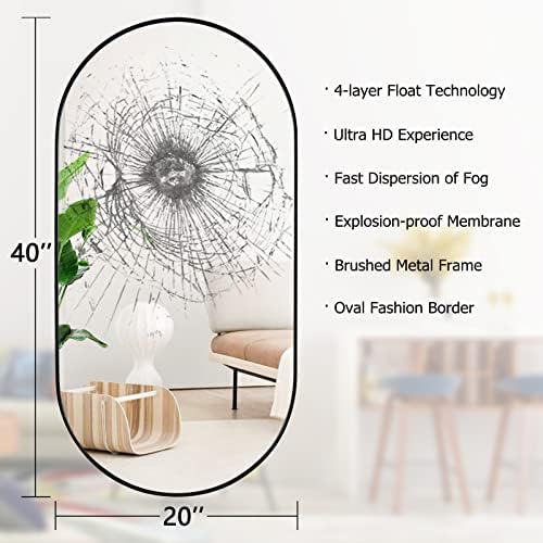Muzilife Oval Wall Mirror Black 20x40 with Metal Frame