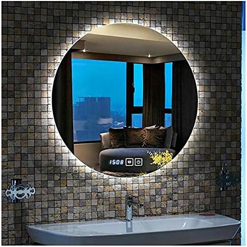 WXZX Round LED Bathroom Mirror with Time Display