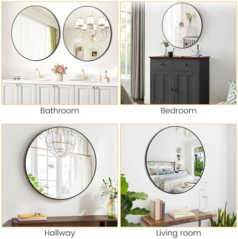 20 Inch Black Round Mirror with Aluminum Frame