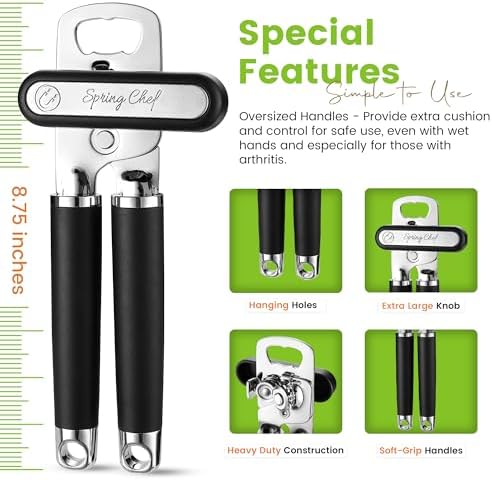 Spring Chef Stainless Steel Can Opener - Manual with Soft Grip Handles