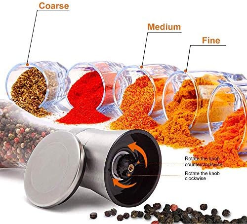 Adjustable Coarseness Salt Pepper Grinder Set - Glass Body Stainless Steel Lid