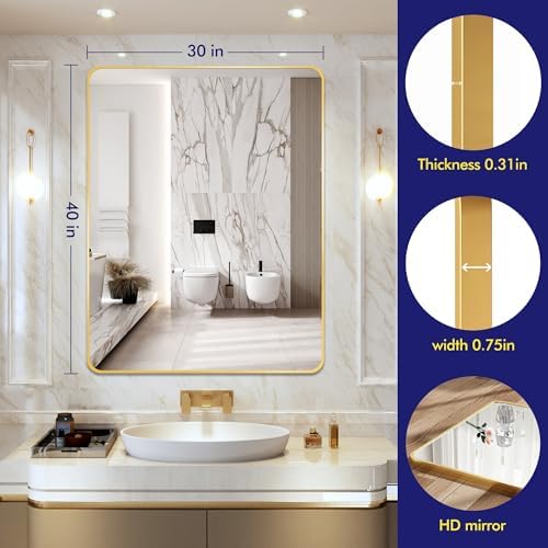 Gold Wall Mirror 30x40 Inch Bathroom Vanity Mirror