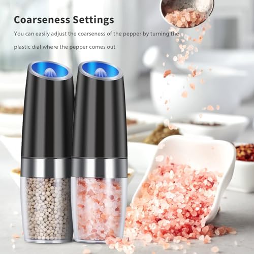 EasyCom Gravity Electric Salt and Pepper Grinder Set 2 Pack Black 1