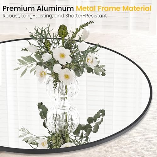 GAOMON 18 Inch Modern Round Wall Mirror with Black Metal Frame