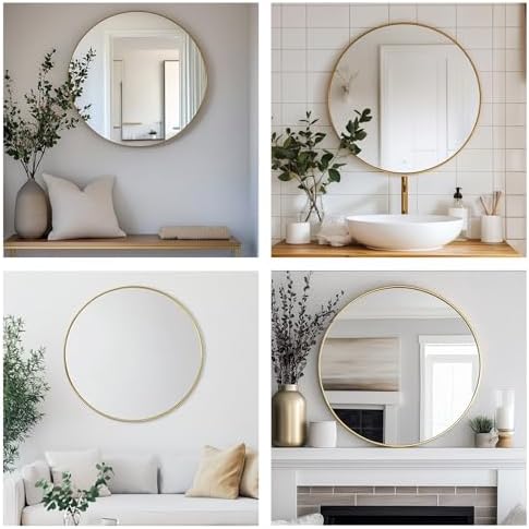 20 Inch Gold Round Shatterproof Mirror