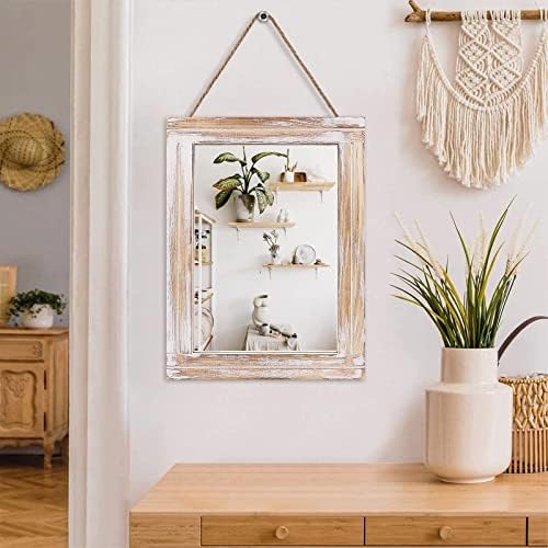 Rustic Small Wall Mirror with Whitewashed Wood Frame