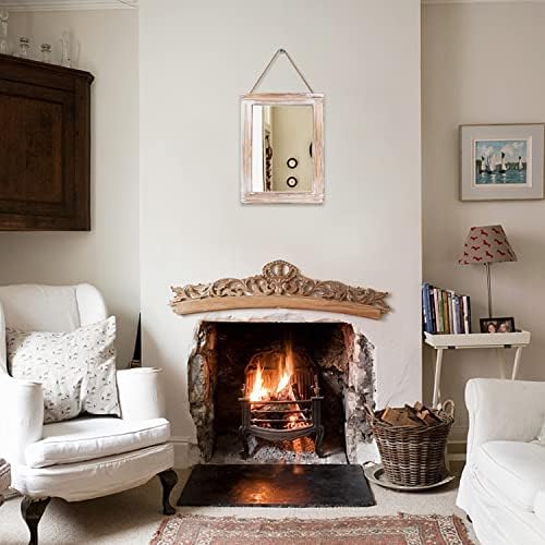 Rustic Small Wall Mirror with Whitewashed Wood Frame