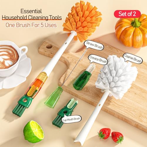 Asennine 5-in-1 Water Bottle Brush Cleaner Set - 2 Sets Orange