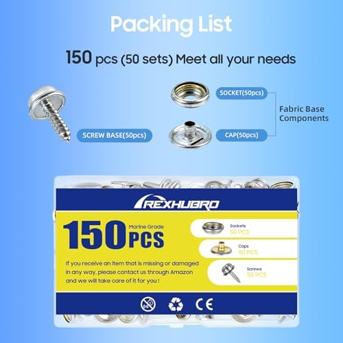 Rexhubro Canvas Snap Kit 150PCS Marine Grade Fasteners