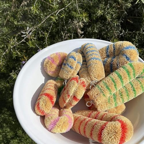 Slim Tawashi Brush Set of 2 Red Stripes Natural Coconut Fiber